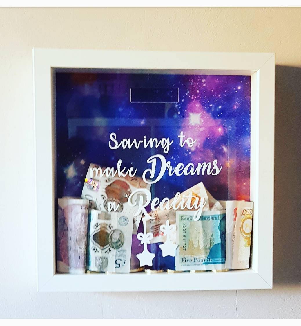 Personalised Money Box Frame | Saving To Make Dreams A Reality |