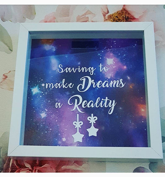 Personalised Money Box Frame | Saving To Make Dreams A Reality |