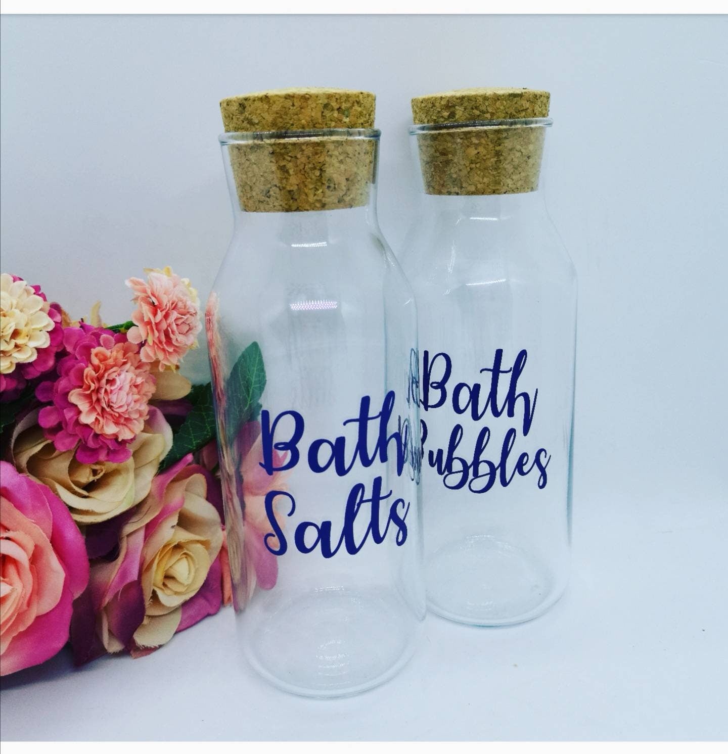 Bathroom glass bottle with stopper | Eco friendly reusable container | Custom Text |