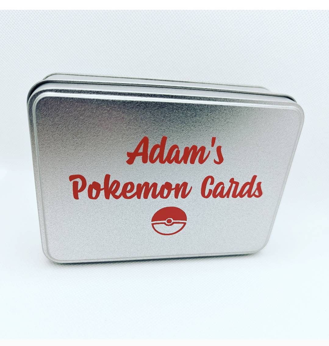 Custom Pokémon Card Storage Tin | Silver Colour Metal Travel Tin |