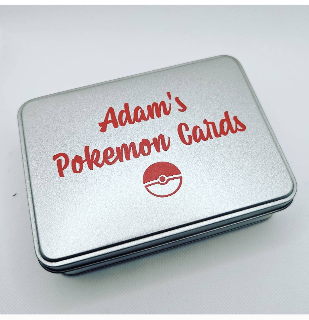 Custom Pokémon Card Storage Tin | Silver Colour Metal Travel Tin |