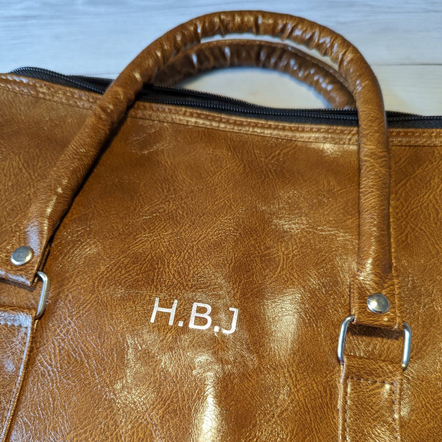 Personalised Brown PU Leather travel bag