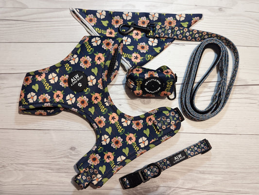 Blue Autumn Dog Harness Set | Dog Accessories | Adjustable | Sizes S and M |